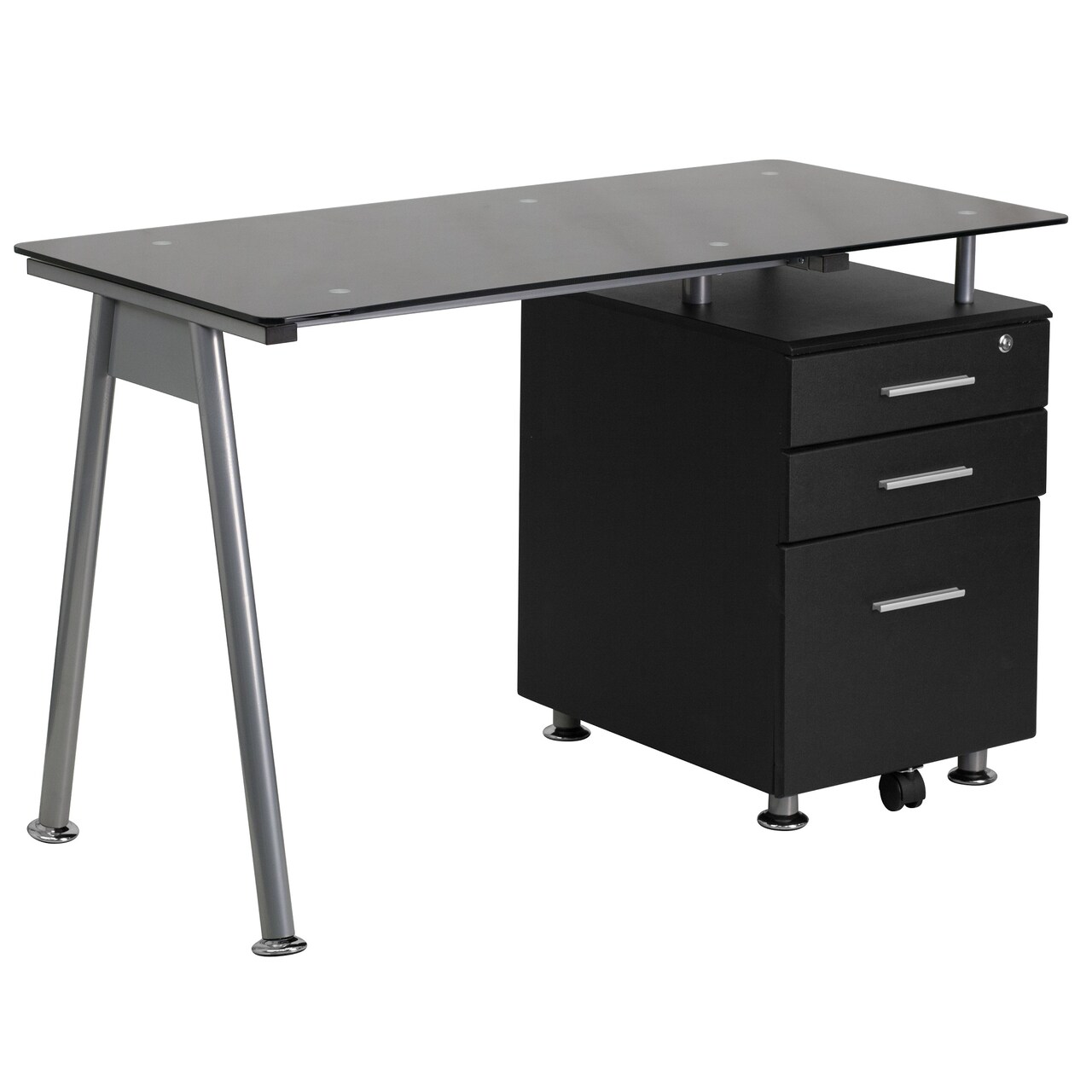 Flash Furniture 47.25&#x22; Black Contemporary Computer Desk with Three Drawer Pedestal